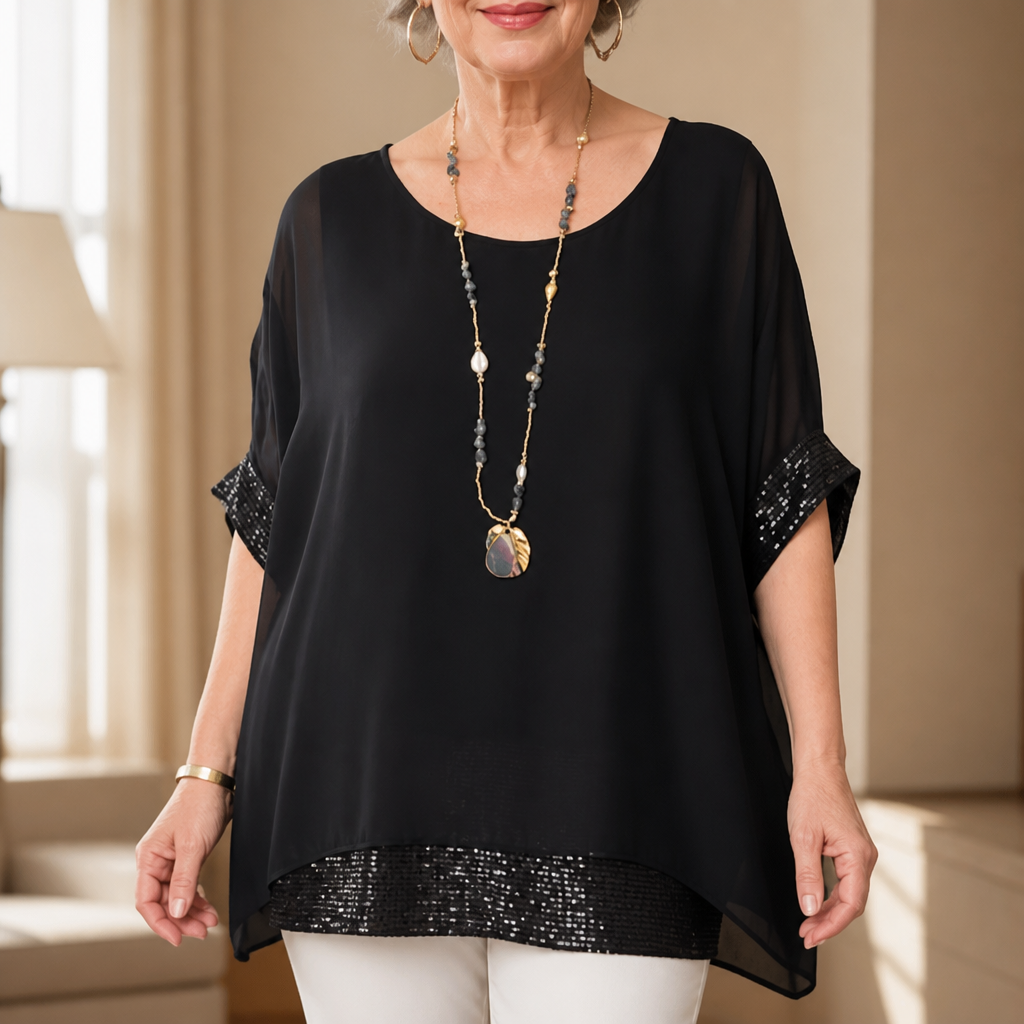 Wearbella Sequin Trim Tunic - Women's Relaxed Blouse