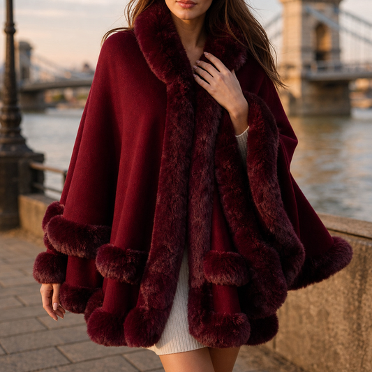 Wearbella Faux Fur Trim Cape Coat - Women's Hooded Knit