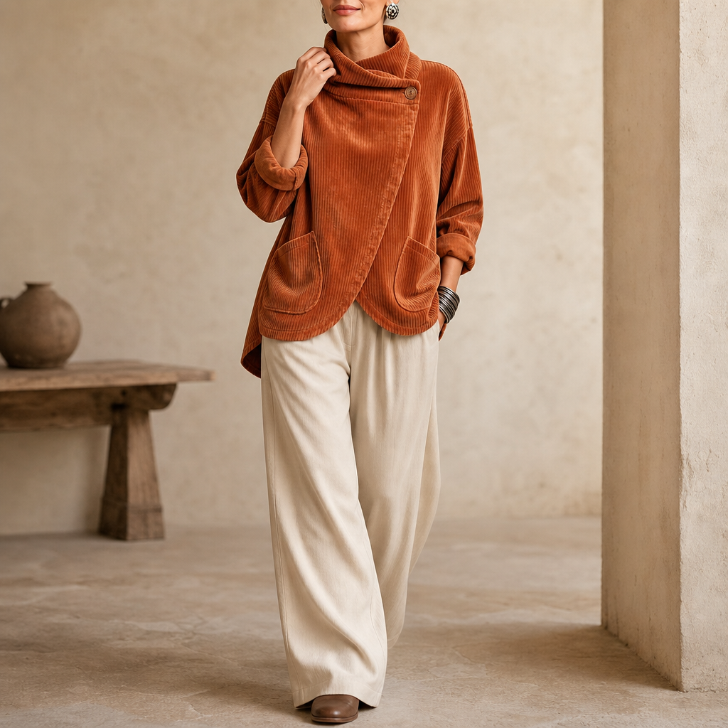 Draperly Corduroy Jacket - Women's Asymmetric Wrap Top