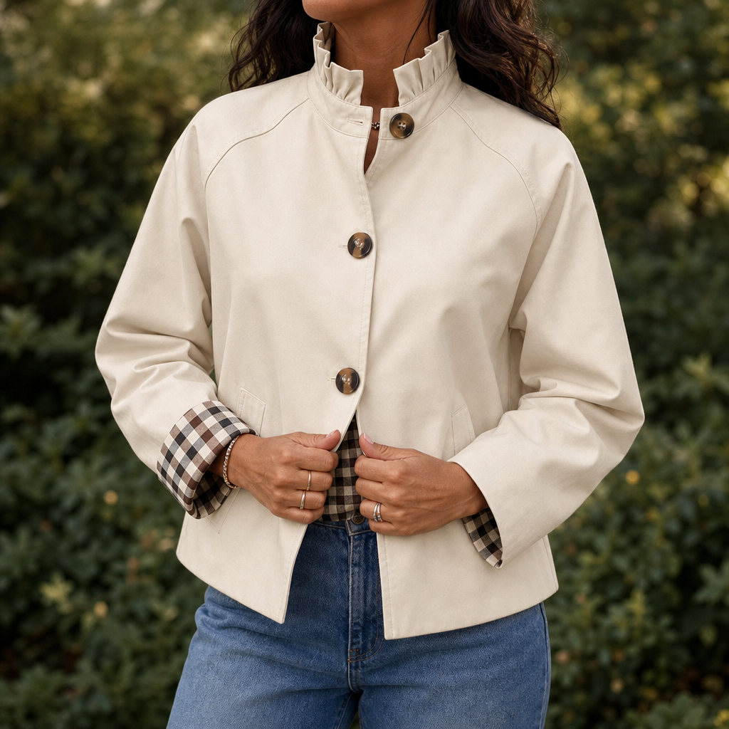 Cuff & Collar Short Trench Coat - Ruffle Collar Women's