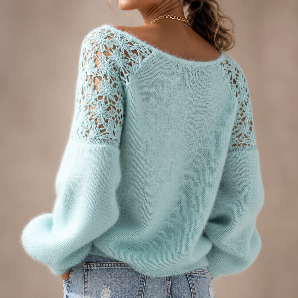 Wearbella - Open-Shoulder Lace Knit Women's Sweater
