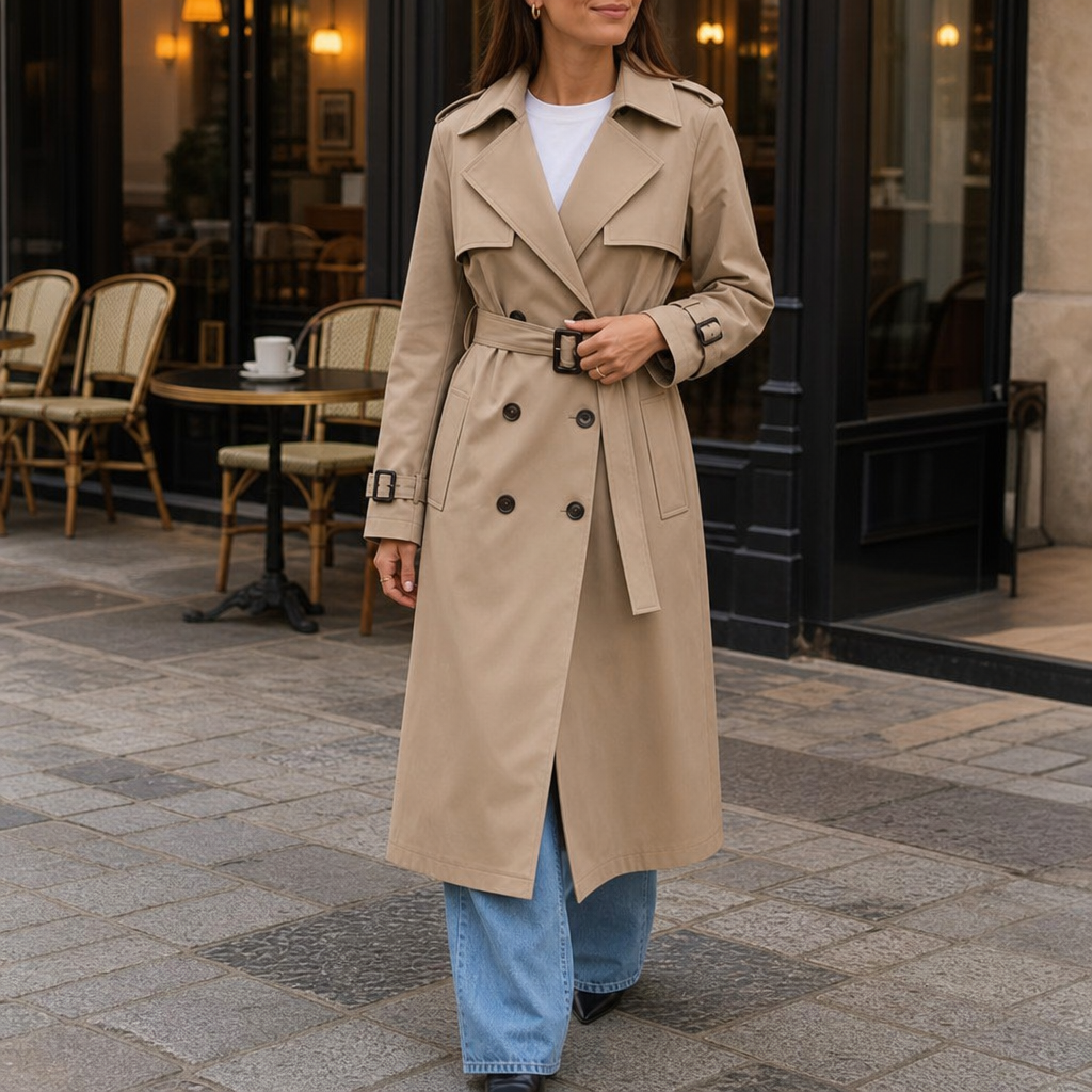 Winterly Belted Trench Coat - Women's Mid-Length Coat