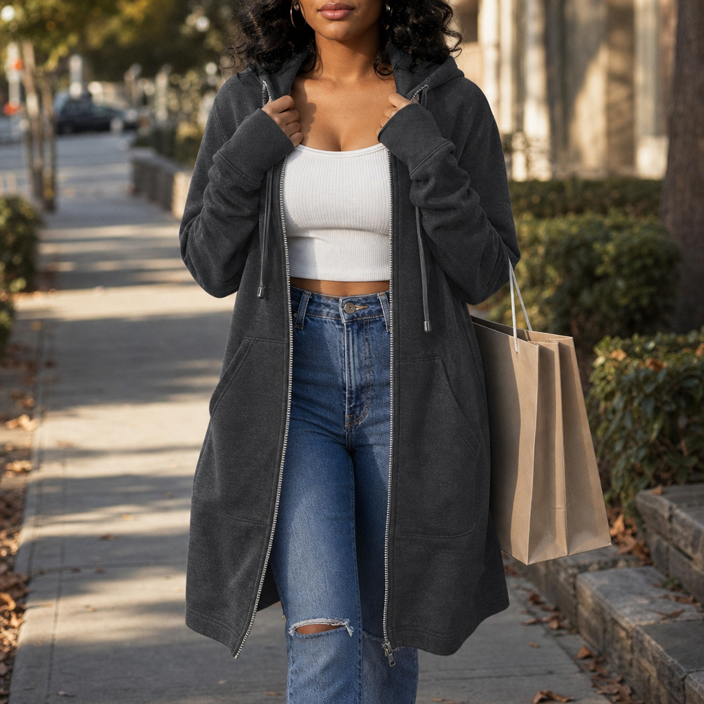 Cozyline Fleece-Lined Hoodie - Tunic Length Women's Zip Top