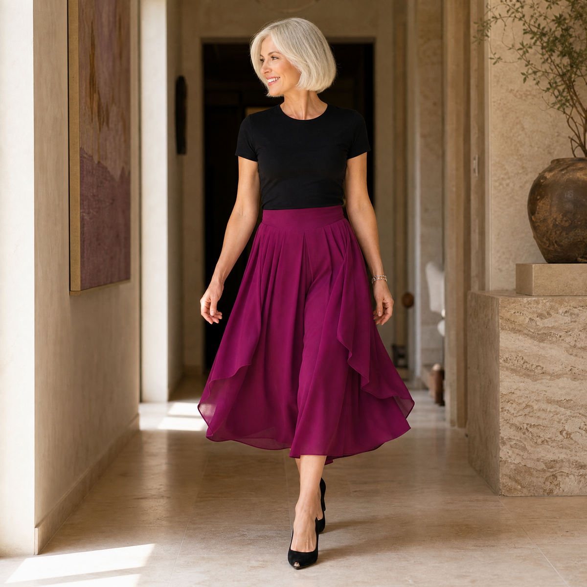 Sevella Culottes - Women's High Waist Chiffon Skirt Pants