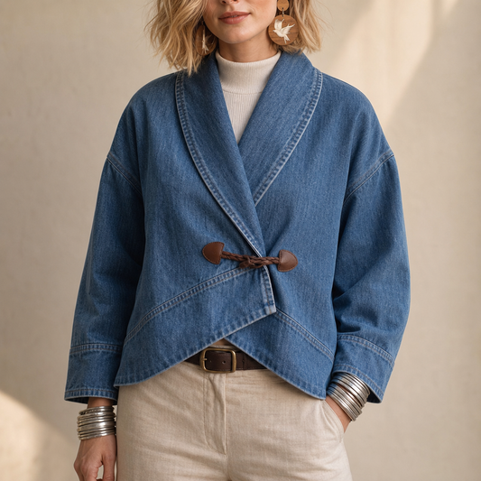 Everden Wrap Denim Jacket - Toggle Front Women's Jacket