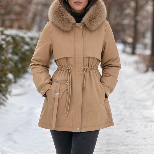 Veluxe Quilted Parka - Women's Faux Fur Hood Cinched Waist