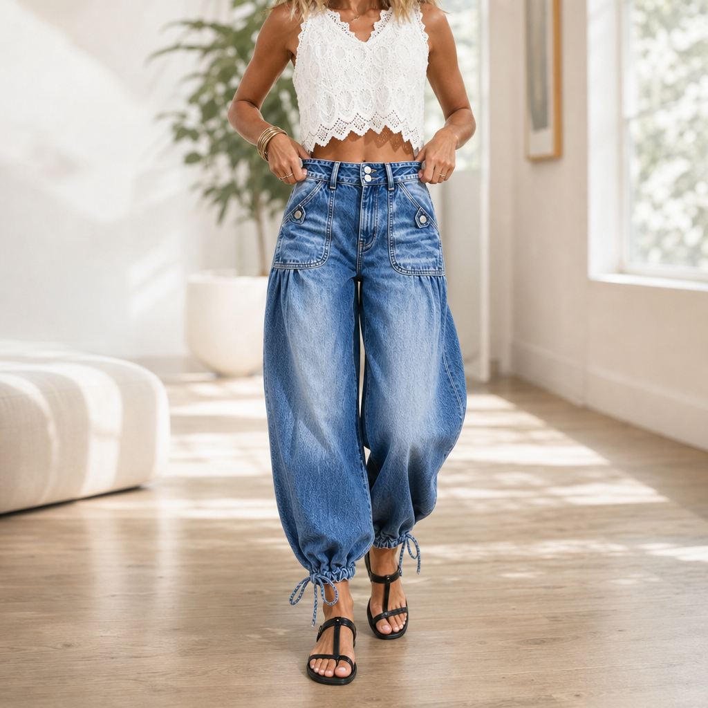 Barrelette Barrel Jeans - Tie Hem High Waist Women's Jeans