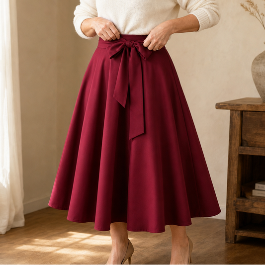 Sashwaist Pleated Skirt - Self Tie Women's Midi Skirt