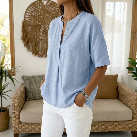 Lunavia - Women's Henley Blouse in Soft Polyester