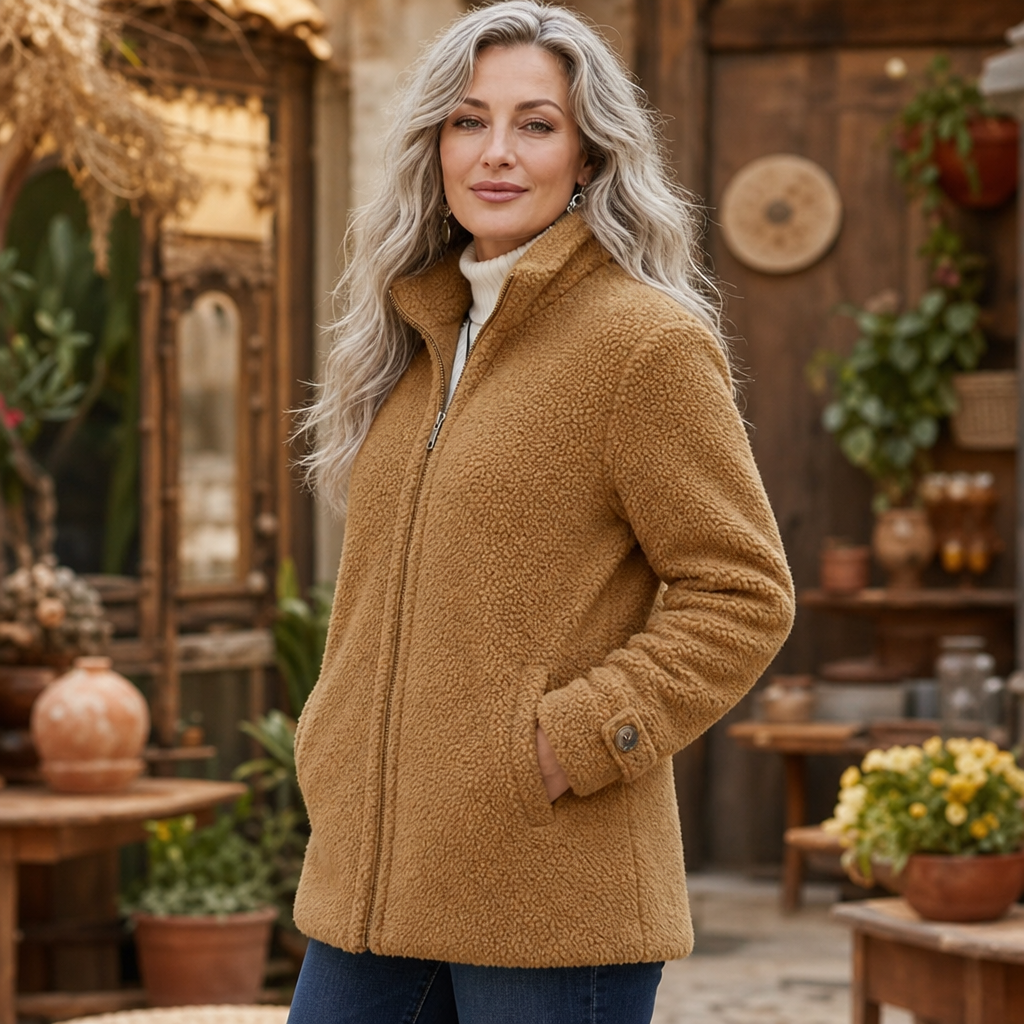 Velmora Plush Zip-Up Jacket - Women's Stand Collar Fleece