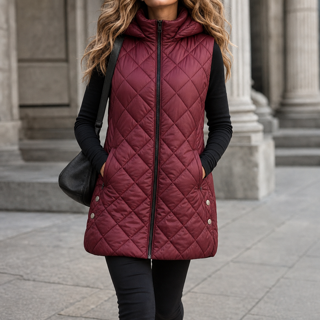 Quilta Quilted Hooded Gilet - Long Sleeveless Women's Vest