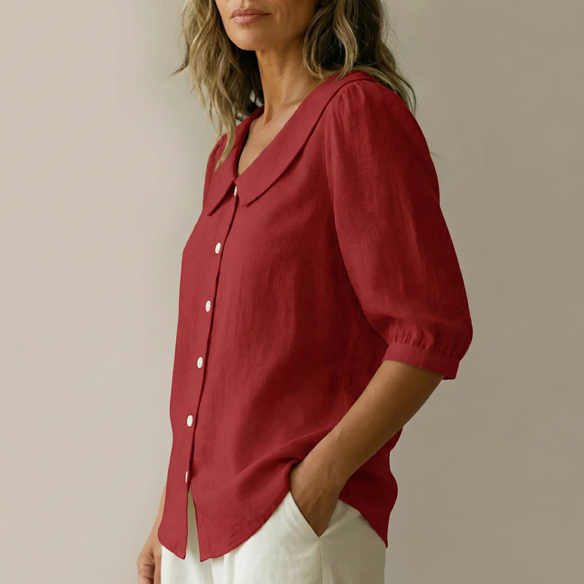 Collare - Retro Peter Pan Collar Women's Button Up Blouse