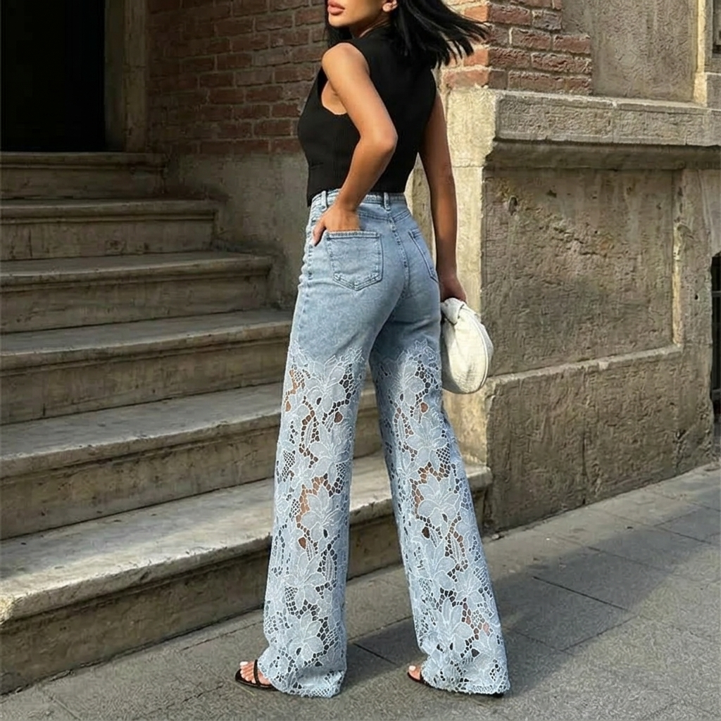 Laceveil Lace Jeans - Women's Floral Lace Wide Leg Jeans