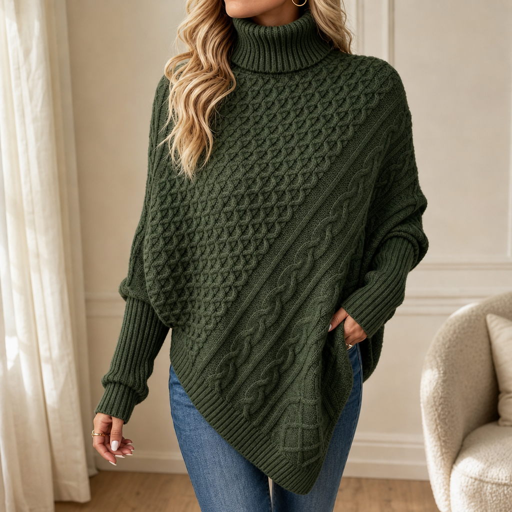Cable & Cove Poncho Jumper - Women's Cable Knit Roll Neck