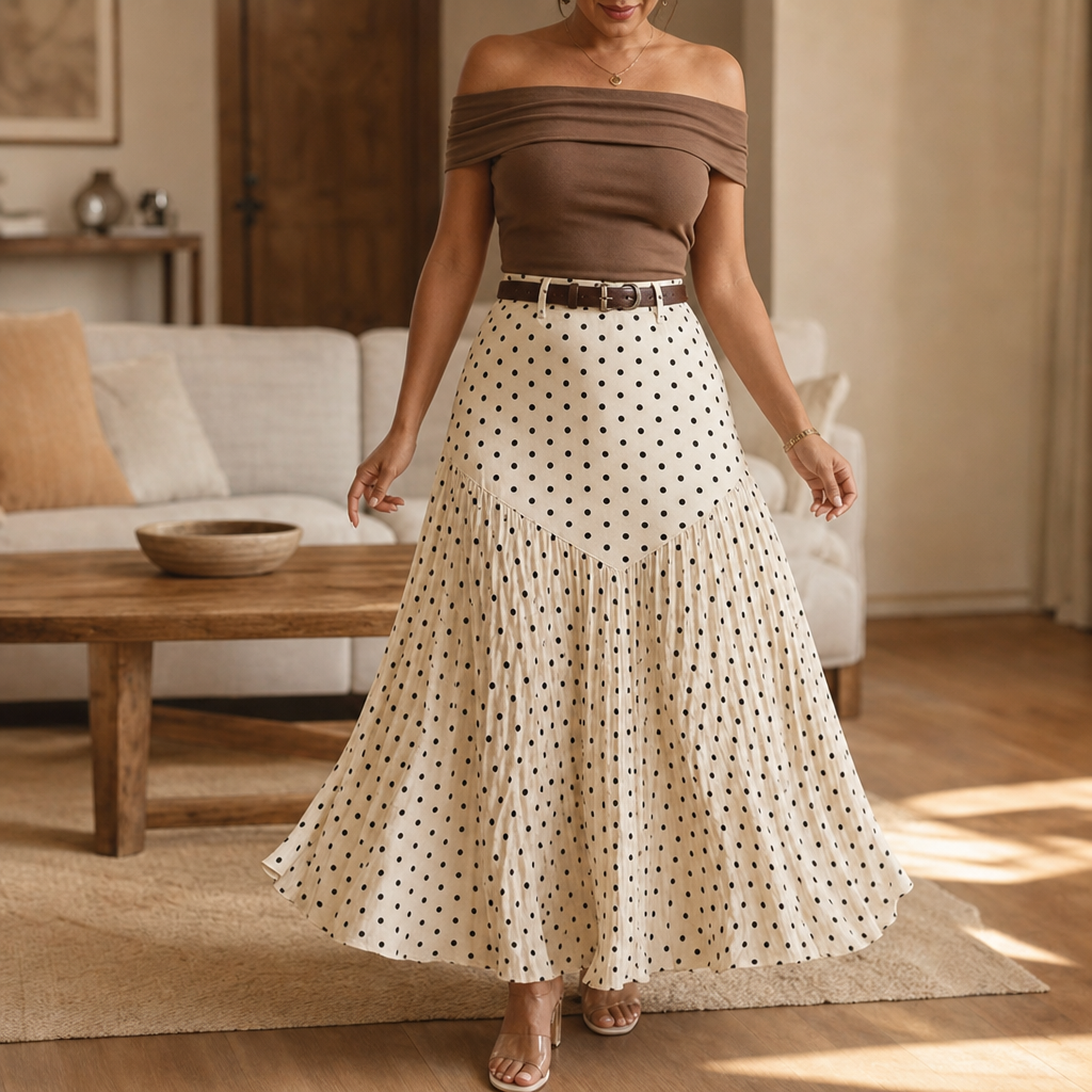 Wearbella Polka Dot Skirt - Pleated Women's Midi Skirt