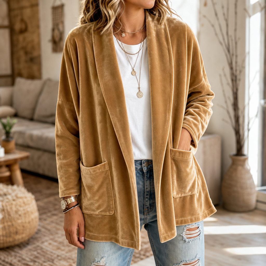 Velvetelle Velvet Cardigan - Women's Shawl Collar Knit