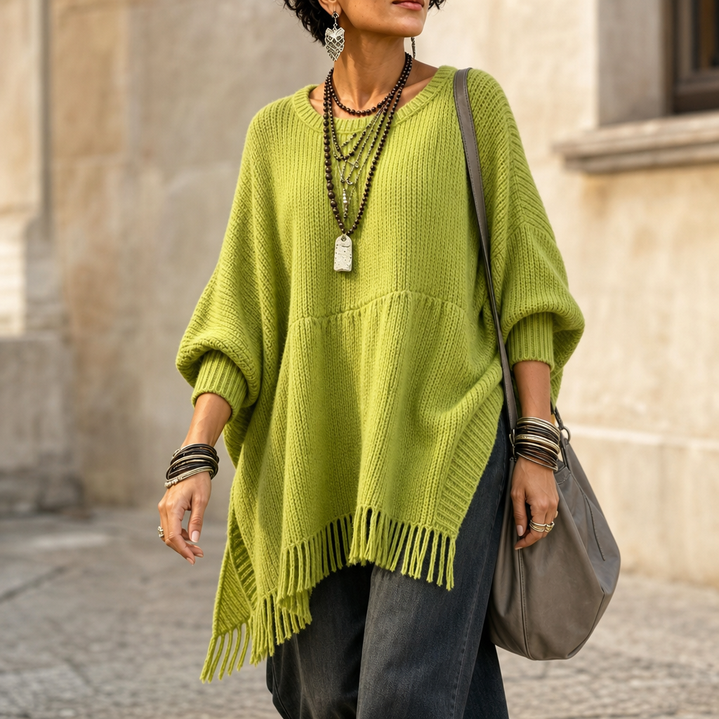 Limehaven Fringe Knit Poncho - Women's Batwing Jumper