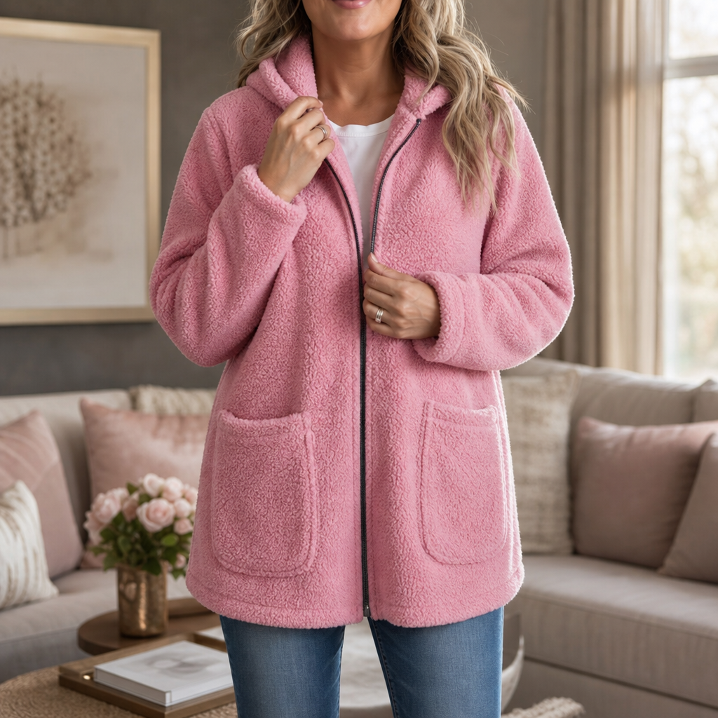 Cozelle Plush Hooded Zip-Up Jacket - Women's Oversized