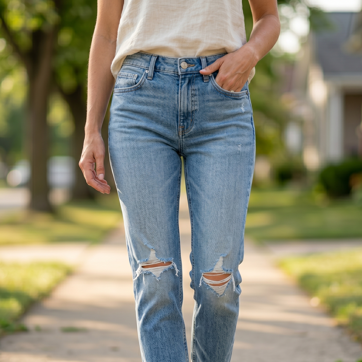 Wearbella Frayed Hem Jeans - 7/8 Women's Straight Jeans