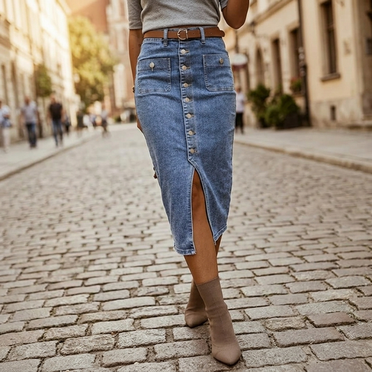 Denara Denim Pencil Skirt - Button Front Women's Skirt