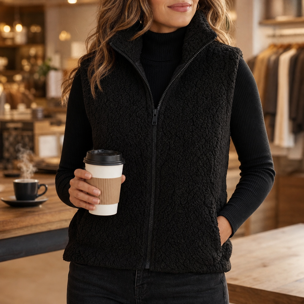 Wearbella Plush Puffer Gilet - Stand Collar Women's Vest
