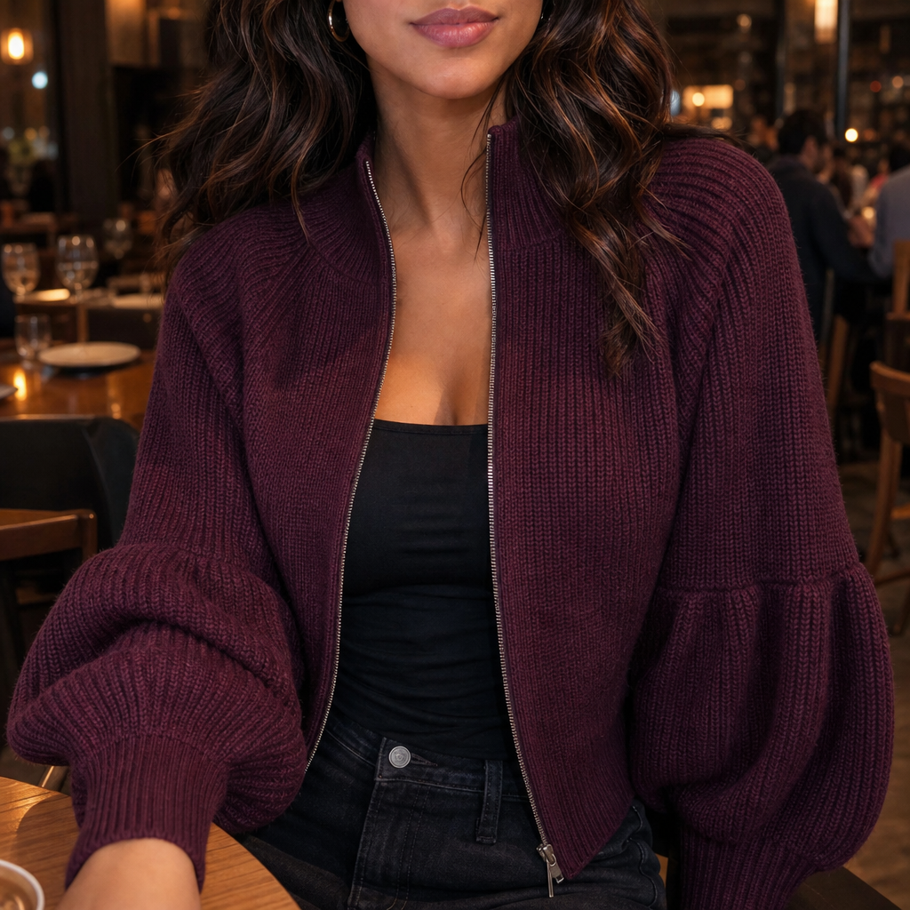 Lantera Lantern Sleeve Cardigan - Zip Up Women's Knit