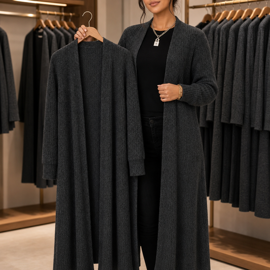 Ribbella Ribbed Longline Cardigan - Women's Long Knit