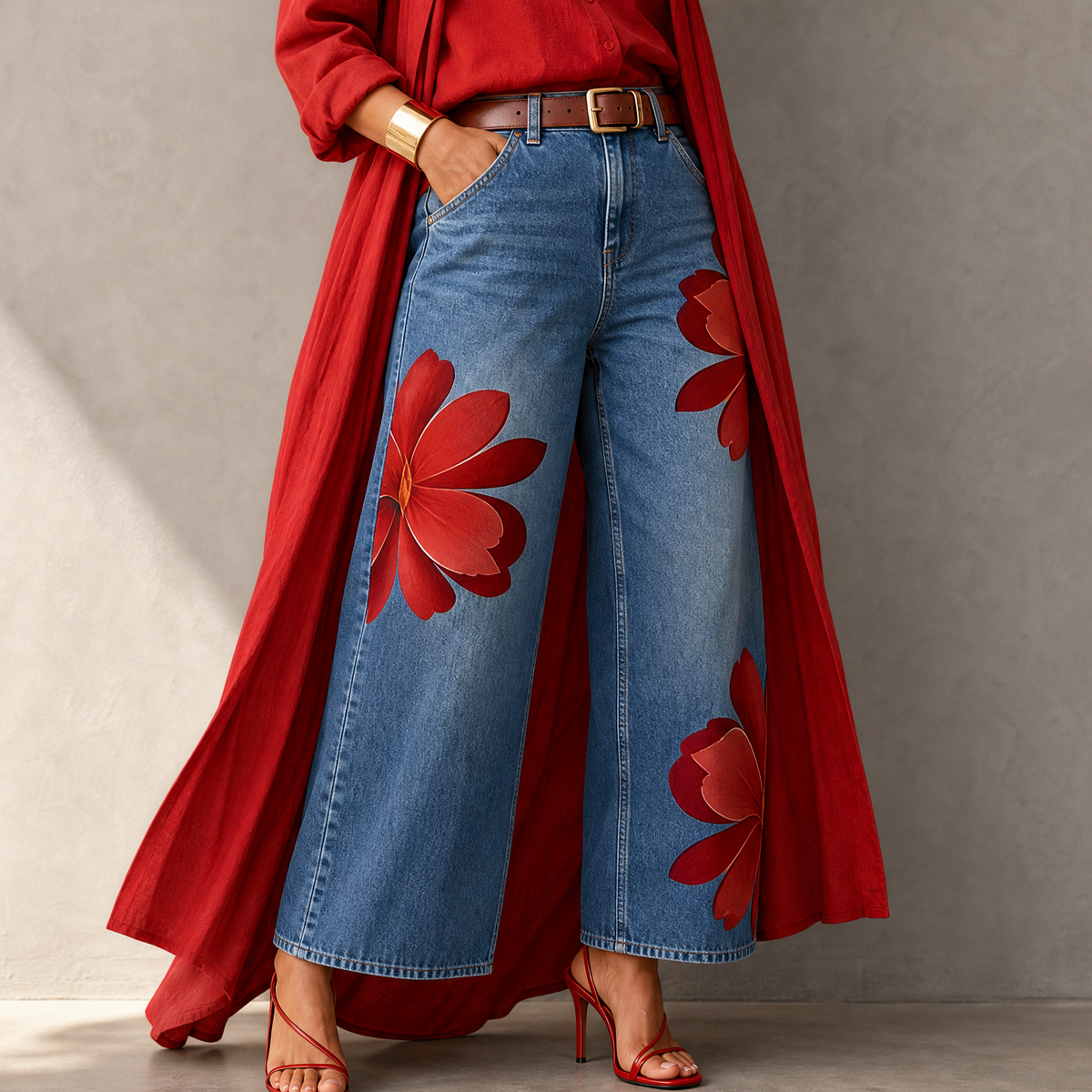 Florenza Floral Jeans - Women's Wide Leg Floral Jeans