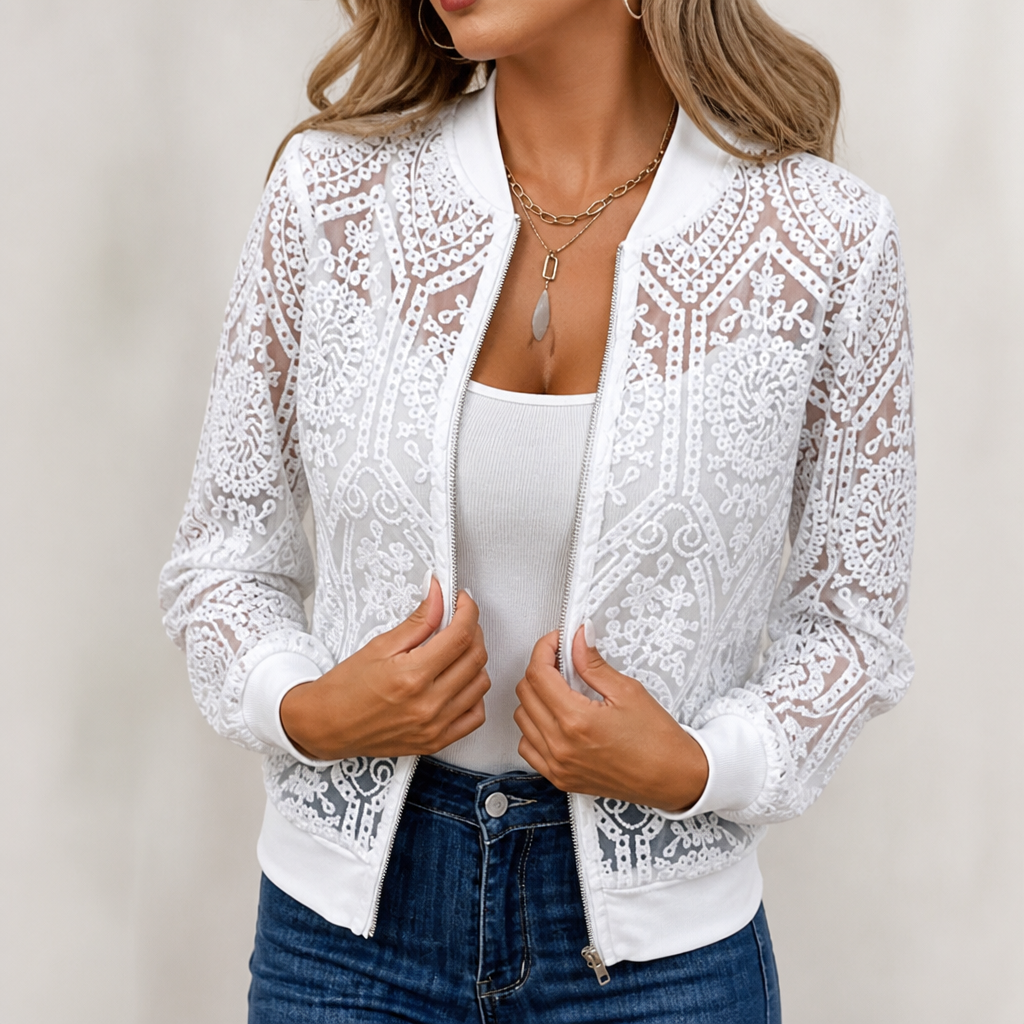 Laceleigh Lace Bomber Jacket - Women's Sheer Floral Jacket