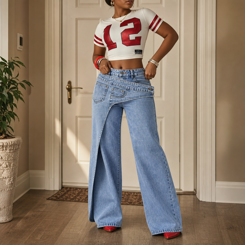 Overlaya Wide Leg Jeans - Overlap Waist Women's Jeans