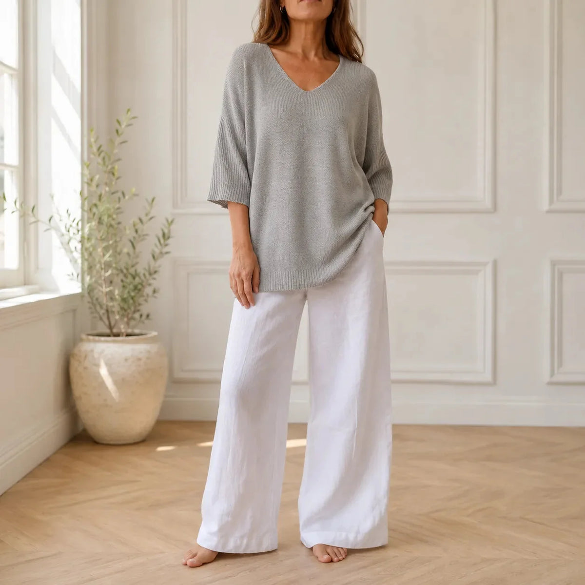 Elowyn - Soft V-Neck Knit Tunic Top for Women