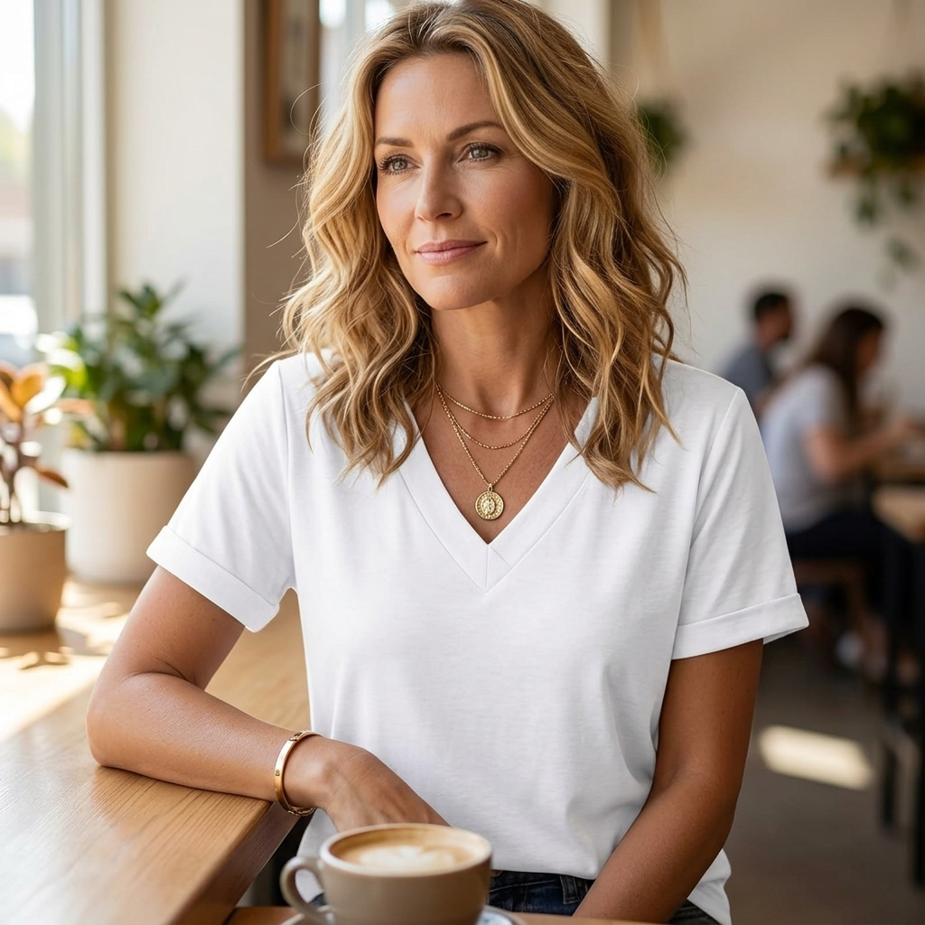 Lunavia - Soft V-Neck Tee with Rolled Cuffs for Women