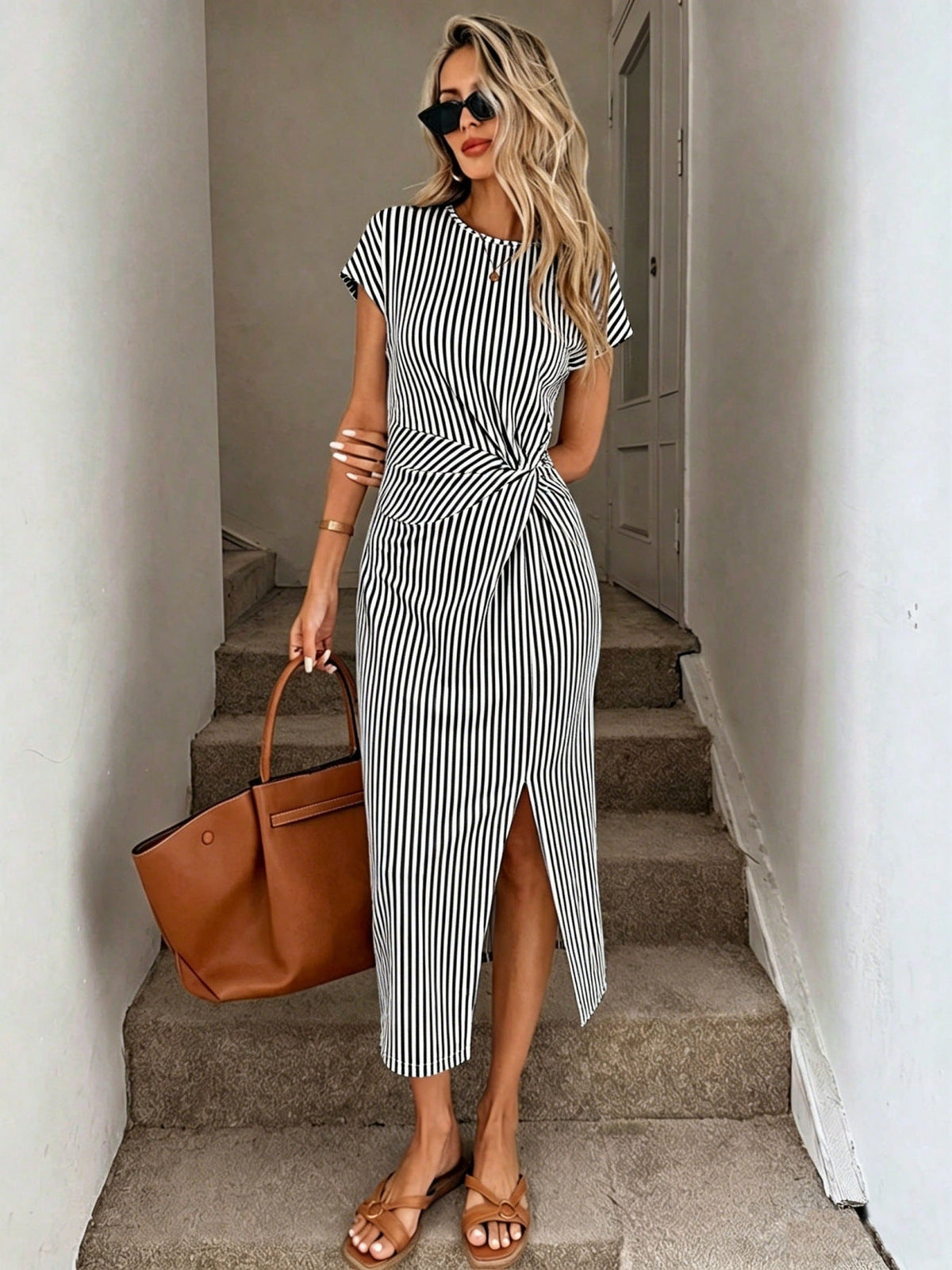 Perla Twist Dress - Women's Fitted Midi Dress