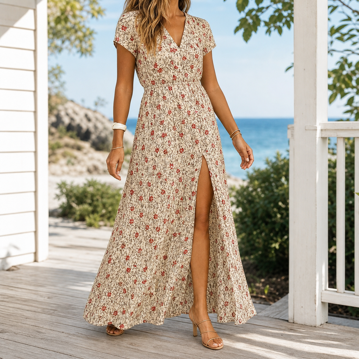 Alba-June Wrap Maxi Dress - Women's Side Slit Dress