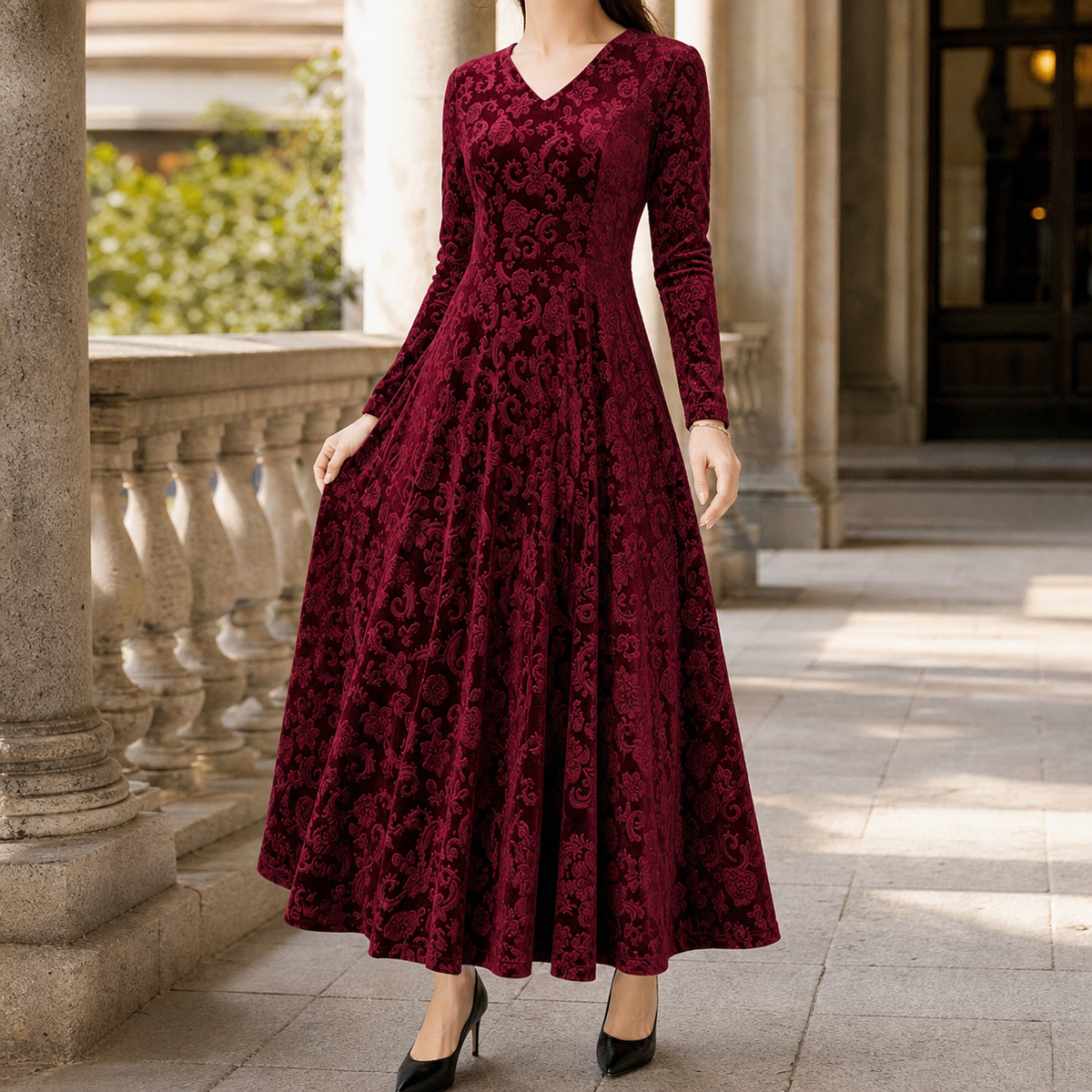 Juliet-June Embossed Maxi Dress - Women's A-Line Dress