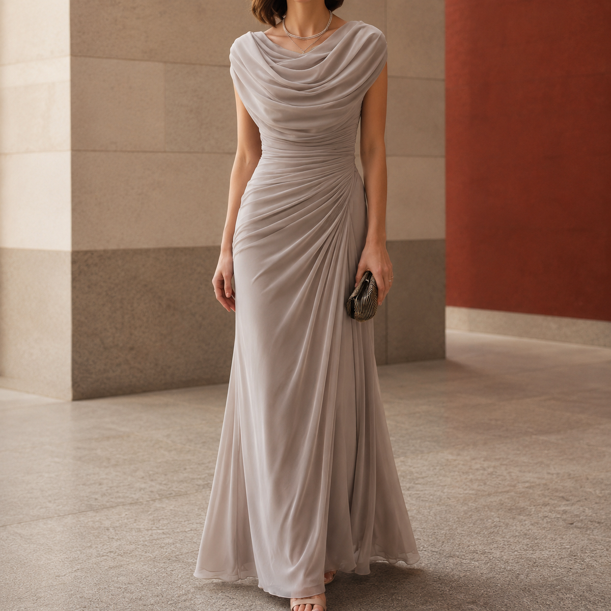 Sylvie-Skye Cowl Maxi Dress - Women's Ruched Waist Dress