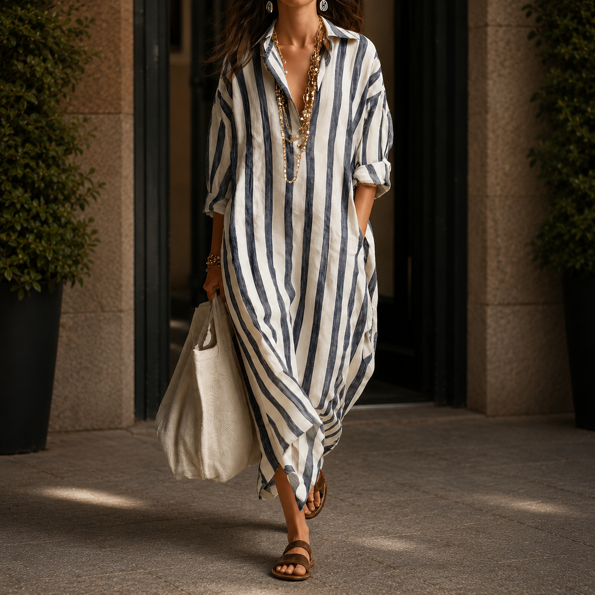 Adele Striped Shirt Dress - Women's Linen Blend Dress