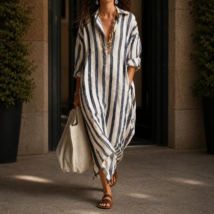 Adele Striped Shirt Dress - Women's Linen Blend Dress