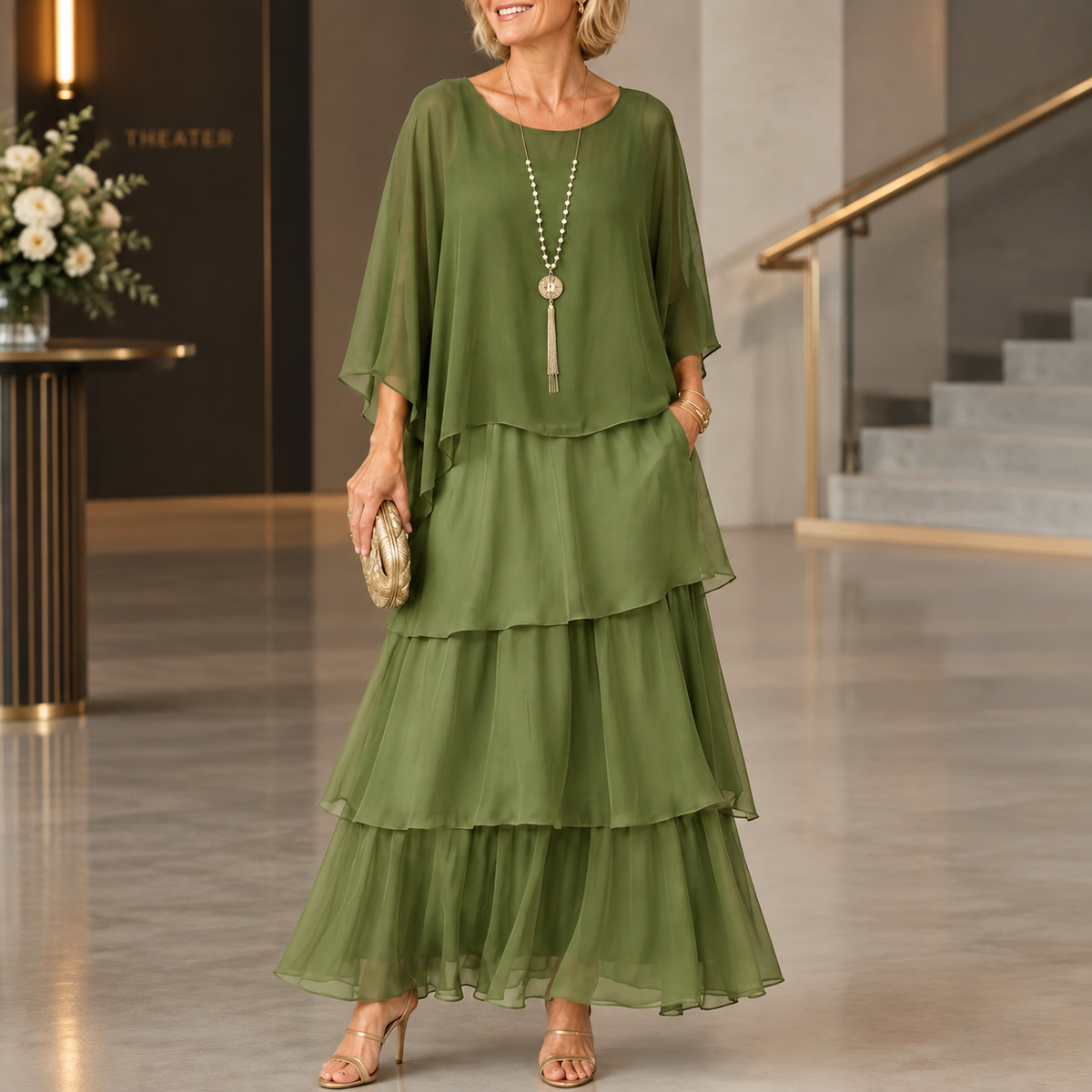 Serena-Rae Layered Maxi Dress - Women's Cape Dress