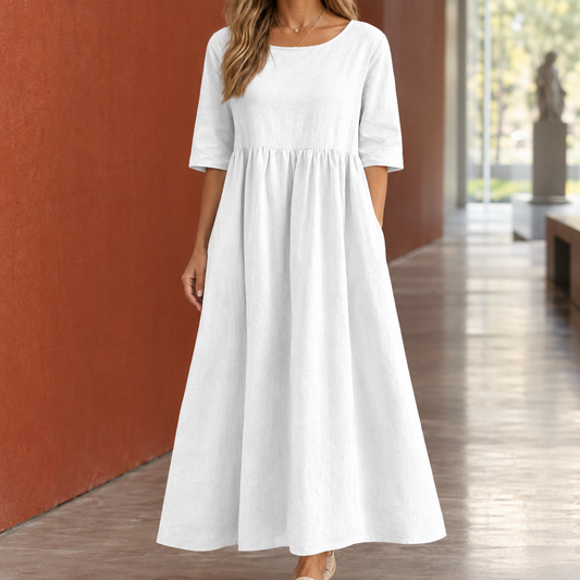 Marissa-Kate Gathered Maxi Dress - Women's Linen Dress