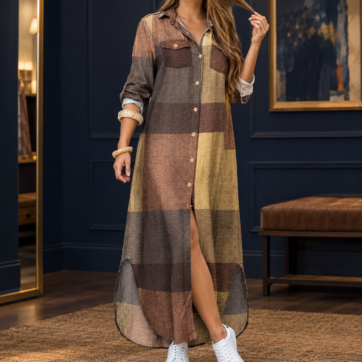 Dahlia-Rae Maxi Shirt Dress - Women's Button Front Dress