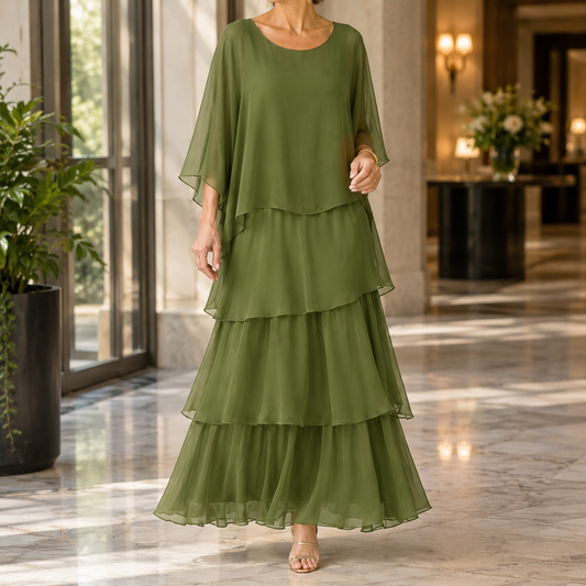 Theodora-Eve Layered Maxi Dress - Women's Cape Sleeve