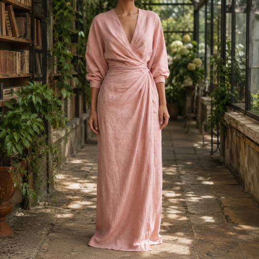 Valentina-Louise Wrap Maxi Dress - Women's Linen Dress