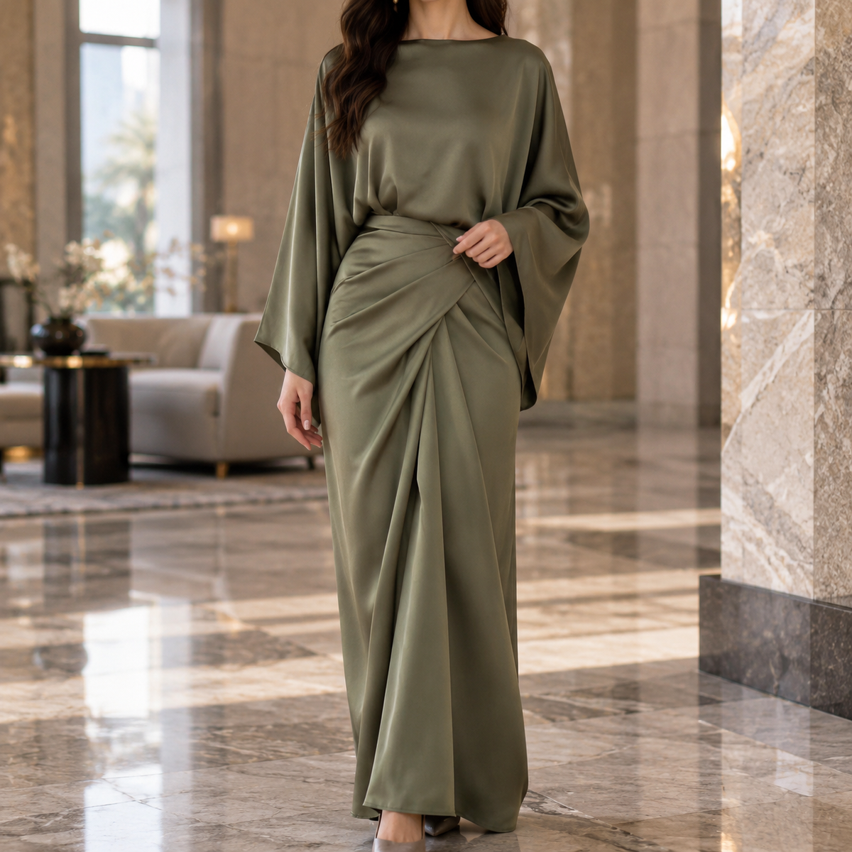 Cecily-Pearl Draped Maxi Dress - Women's Batwing Dress
