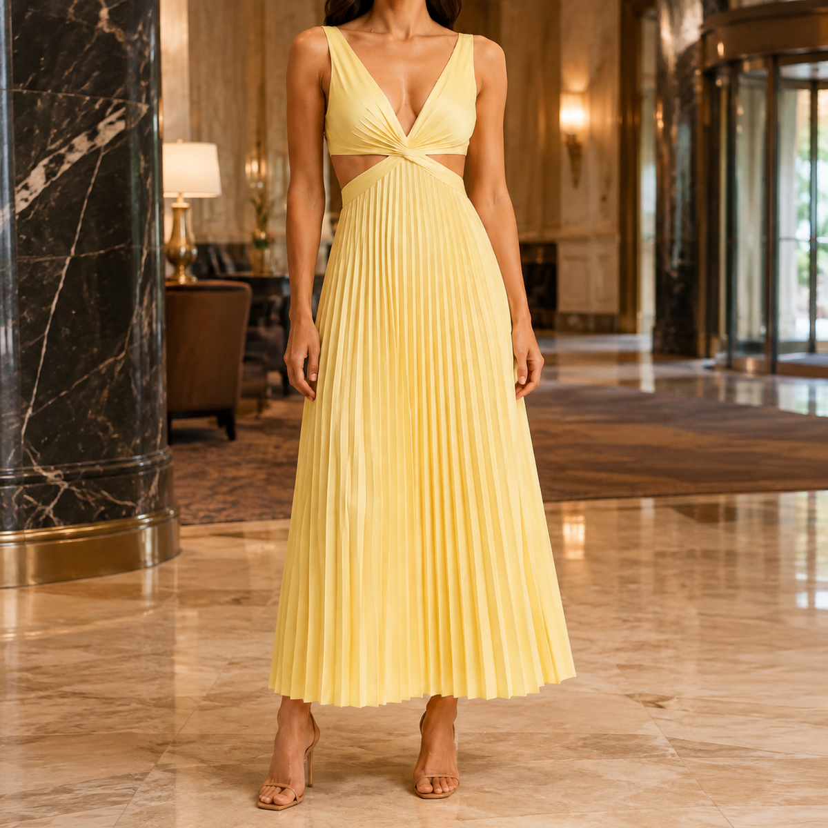 Clara-Jane Pleated Maxi Dress - Women's Cutout Dress