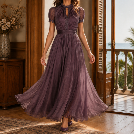Theodora-Mae Keyhole Maxi Dress - Women's Puff Sleeve