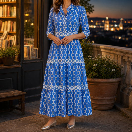 Alba Tiered Maxi Dress - Women's Shirt Collar Dress