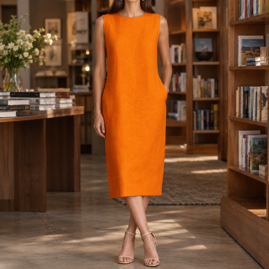 Fleur-Grace Shift Dress - Women's Linen Midi Dress