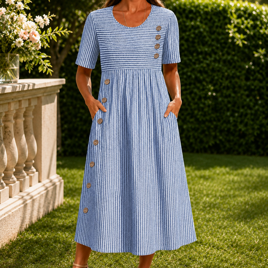 Fenna-Elise Striped Midi Dress - Women's Pocket Dress