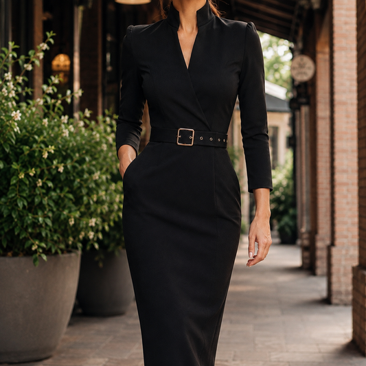 Serena-Hope Tailored Midi Dress - Women's Belted Dress